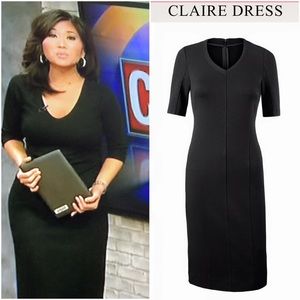 CAbi 3101 Claire Sheath Midi Black V-neck Dress Size 4